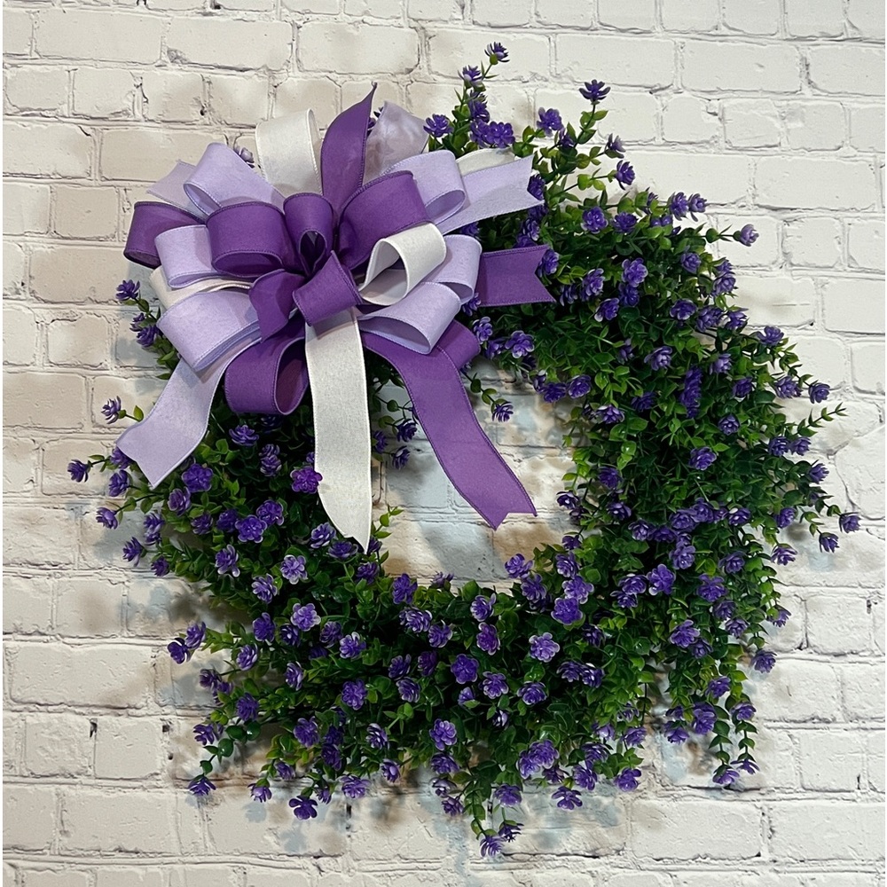 Stunning Purple Flower and Boxwood Wreath.  Perfect for your Everyday Home Decor